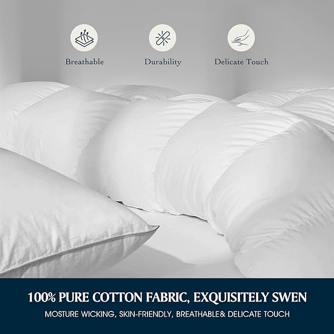 Serta Goose Feather Down Fiber Cotton Comforter King Size - 100% Cotton Duvet Insert - Hotel Luxury Hypoallergenic Bedding Comforter Light Warmth 106 x 90 Inch White