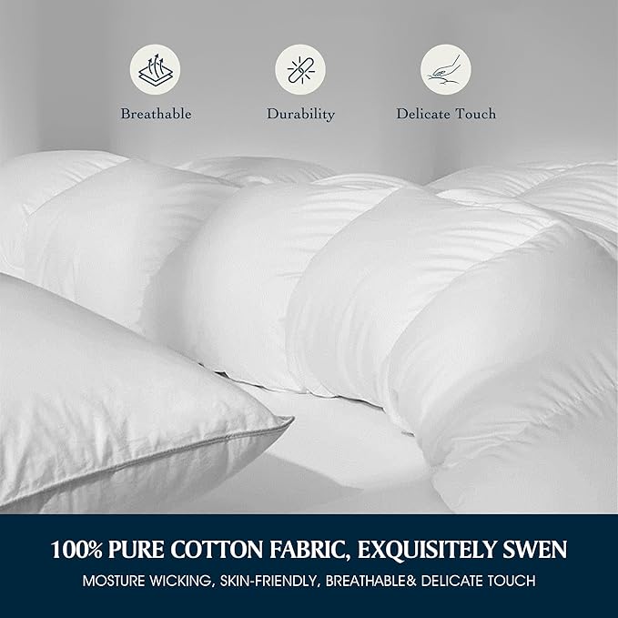 Serta Goose Feather Down Fiber Cotton Comforter Queen Size - 100% Cotton Duvet Insert - Hotel Luxury Hypoallergenic Bedding Comforter Extra Warmth 90 x 90 Inch White