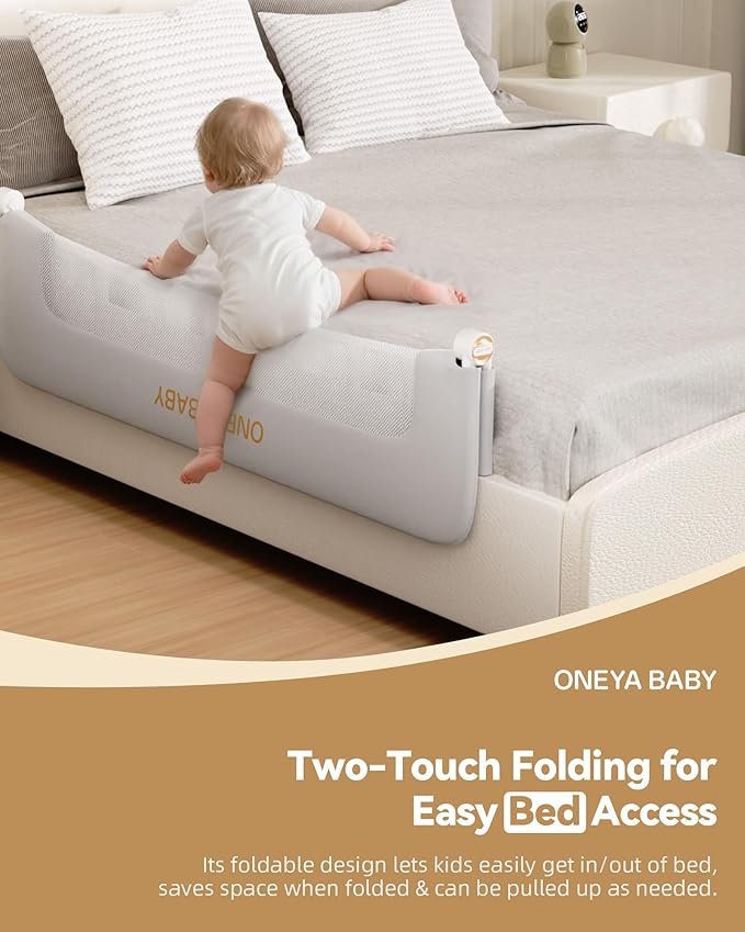 Baby Bed Rail Guard, 59in Thickened Toddler Bed Rail for Toddlers, Extral Tall Swing Down Kids Child Safety Side Railing Guards/Rails for Twin, Full, Queen, King Bunk Size Bed, White/Grey, 27”H