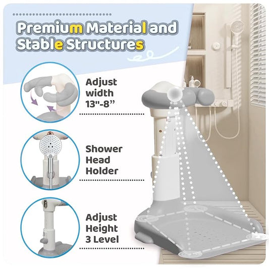 Baby Bath with Shower Stand Support ,Baby standing support Adjustable Toddler Shower Tower with Anti-Pinch & Anti-Slip Design,Infant Safety,Ideal Gift for baby standing bath 6-36 Months(Gray)