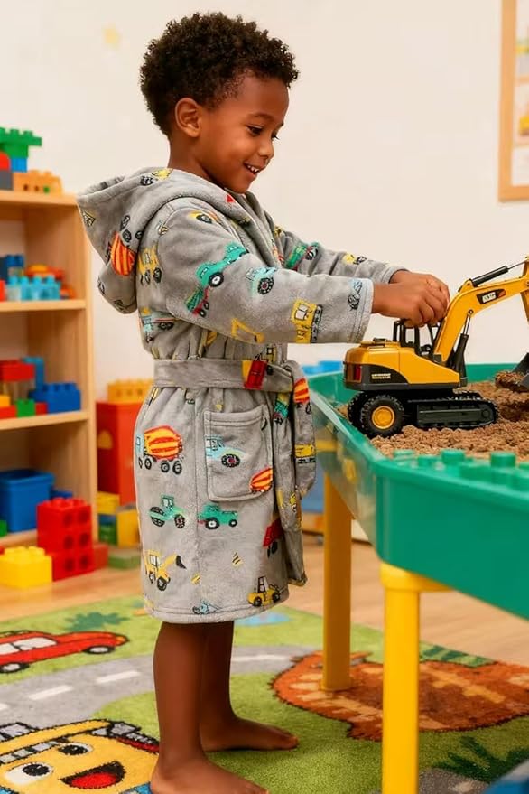 Boys Girls Robe Kids Flannel Hooded Bathrobe Sleepwear Pajamas Toddler Soft Plush Robes for Girls 2-16 Years
