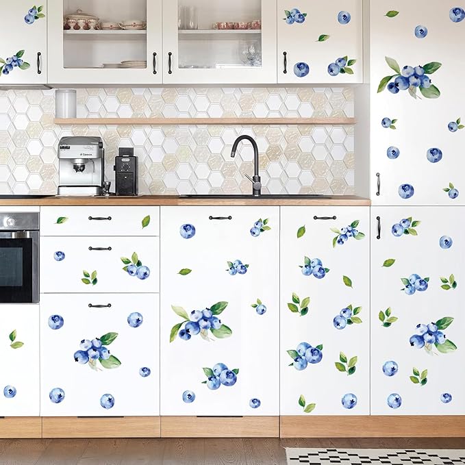 Blueberries Wall Stickers Decor, Kitchen Stickers Wall Decor, Kitchen Wall Stickers, Removable Peel and Stick Fruit Decals for Nursery, Playroom, Girls Bedroom, Living Room