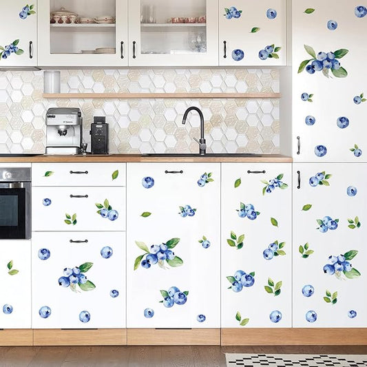 Blueberries Wall Stickers Decor, Kitchen Stickers Wall Decor, Kitchen Wall Stickers, Removable Peel and Stick Fruit Decals for Nursery, Playroom, Girls Bedroom, Living Room