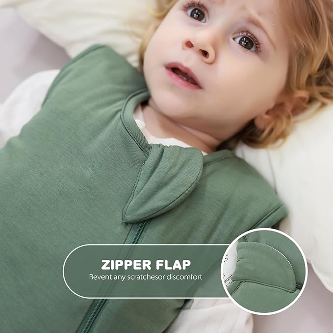 Mosebears Unisex Rayon Made from Bamboo Sleep Sack with 2-Way Zipper,2.5 Tog Baby Winter Sleep Sack (Dark Green,6-18 Months)