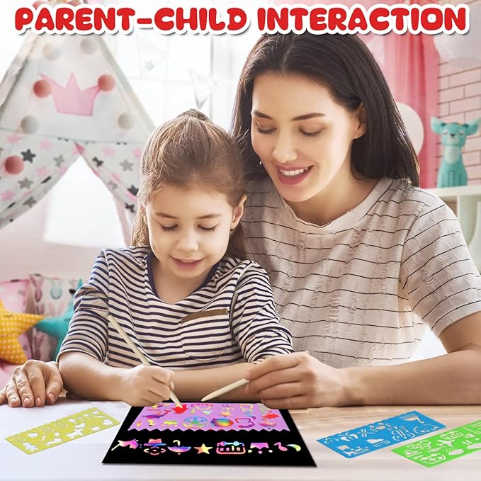 ZMLM Scratch Paper Art Set: 100Pcs Magic Drawing Art Craft Kid Scratch Paper Supplies Toddler Preschool Learning Toys for Age 3 4 5 6 7 8 Girls Boys Birthday Activities Party Favors