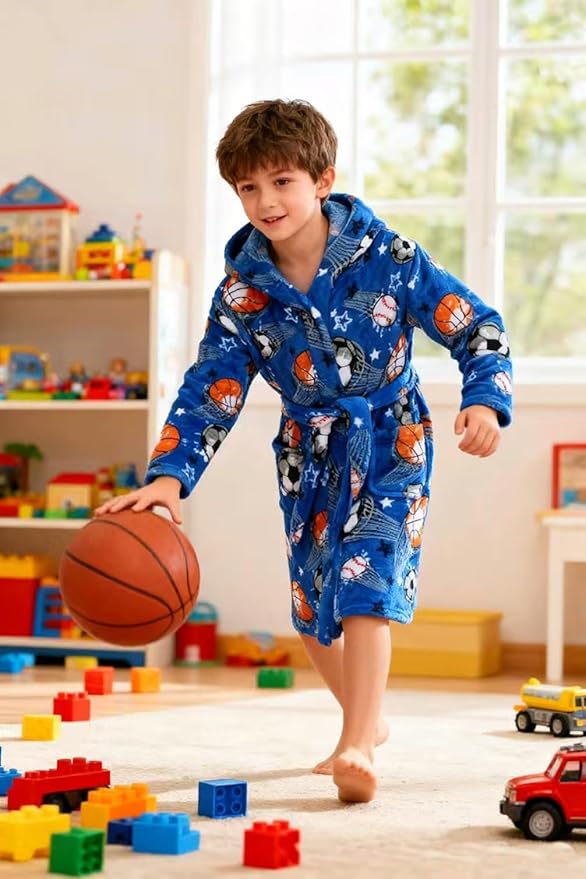 Boys Girls Robe Kids Flannel Hooded Bathrobe Sleepwear Pajamas Toddler Soft Plush Robes for Girls 2-16 Years
