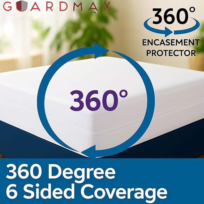 Guardmax Heavy Duty Vinyl King Zippered Mattress Encasement - Waterproof & Breathable Mattress Protector - Comfortable, Soft, and Noiseless Zippered Bedding - Dust Mite Proof (78 x 80 x9)
