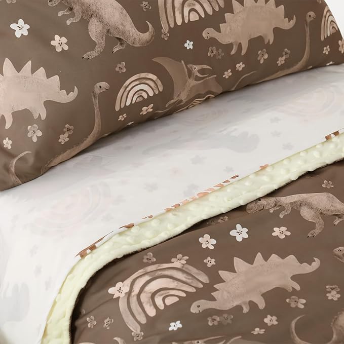4 Piece Toddler Bedding Set for Boys,Soft Crib Bed Sheets Set in a Bag Including Comforter, Flat Sheet, Fitted Sheet and Pillowcase(Dinosaur)