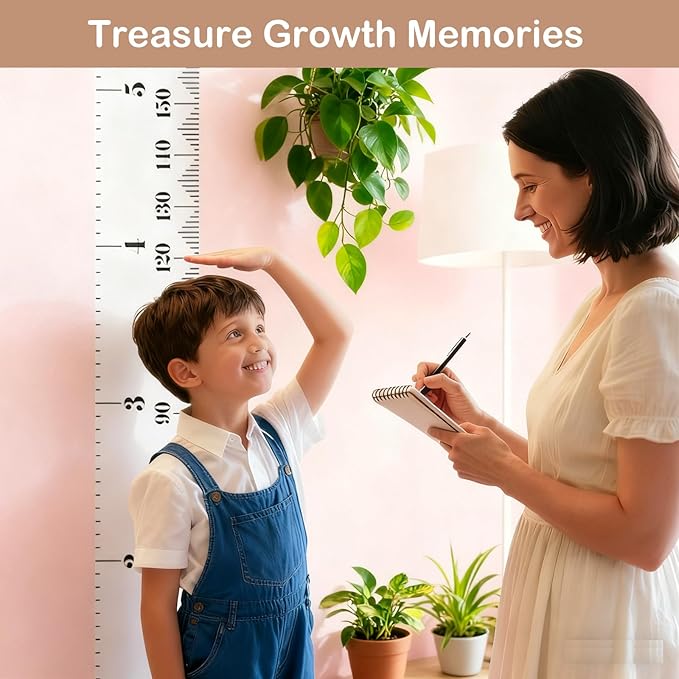 Baby Height Growth Chart, Kids Growth Chart for Wall, 77"x7.9" Premium Canvas Removable Height Chart for Kids Baby Child Toddler Boys Girls Height Measurement for Wall (Black & White)