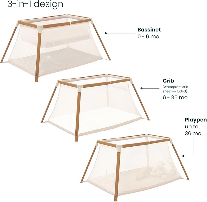 Tutti Bambini CoZee® Go 3-in-1 Bassinet, Baby Playpen & Travel Crib with Mattress Included - Lightweight, Breathable & Foldable Baby Play Pen from Birth to 3 Years (Walnut & Ecru)