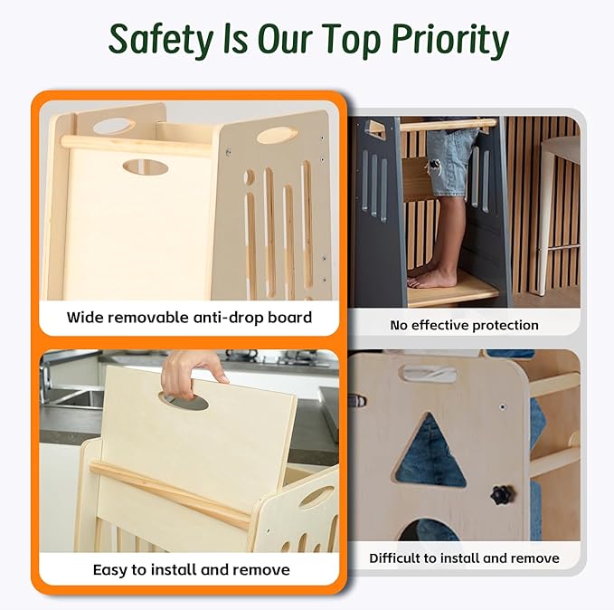 Toddler Standing Tower, Height-Adjustable Step Stool for Kids,Easy to Assemble and Move,Nursery Step Stool for Kitchen and Bathroom,an Assistant for Cultivating Your Child's Independence-Natural