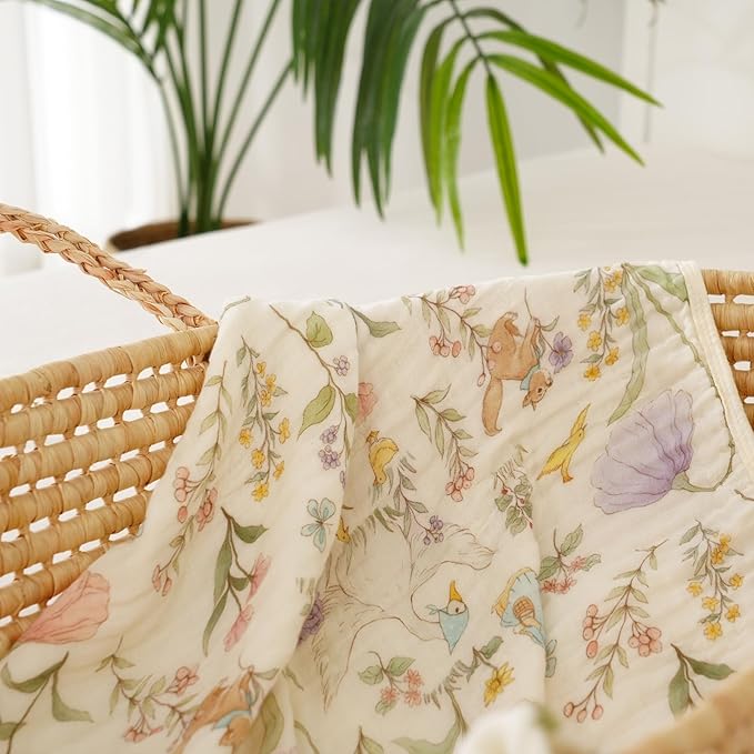 Ultra-Soft Muslin Baby Blanket - Premium Woodland Swaddle, Crib & Nursery Blanket (Gender Neutral), 43x43