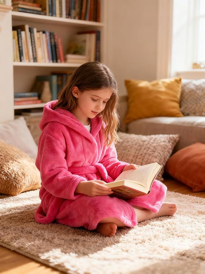 Girls Fleece Hooded Robe Warm Sleepwear for Toddler Kids Soft Fuzzy Bathrobe Gifts