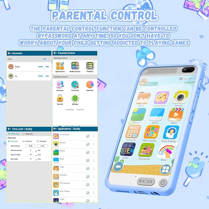 Kids Phone for Boys, 3.97" Touchscreen Kids Toys Cell Phone Learning Music Puzzle-Games, with Silicone Toddler Phone Toys for Girls Boys Age 3-12, Working Real Play Cell Phone(Blue)