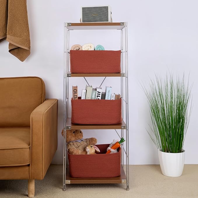 MiniArk Large Storage Baskets for Shelves, Closet Organizers Bins for Clothes Blanket Towels, Baby Nursery, Toy Baskets Box, Woven Rope Baskets, 17 x 13 x 7.5”, 3 Packs Oxide Red