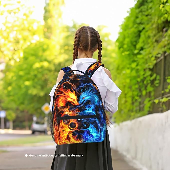 Nebcog School Backpack for Boys Dragon Gamer Boys Backpack for Kids Children Elementary Middle School Video Game Bookbag Backpacks for 6-18 Waterproof Lightweight 17 Inches Travel Back Pack