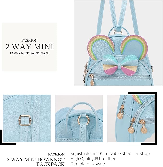 KL928 Girls Mini Backpack Bowknot Polka Dot Cute Small Daypacks Convertible Shoulder Bag Purse for Women