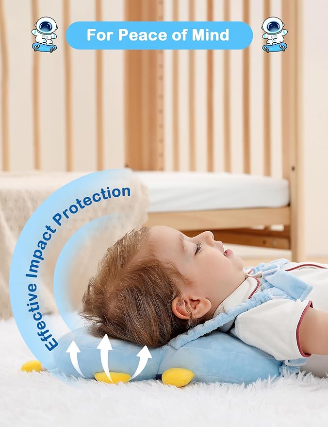 JunNeng Baby Head Protector Backpack, Toddler Walking Fall Head Protection, Robot Blue