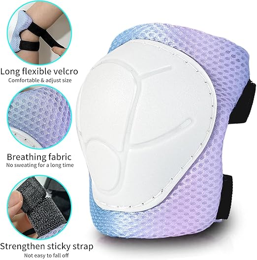 Gradient Color Kids Protective Gear Set Knee Pads for Kid 2-14 Years,W/ Adjustable Strap Kids/Youth Knee Pads Elbow Pads Wrist Guards Set for Inline Roller Skates,Cycling,BMX Bike,Skateboard,Scooter