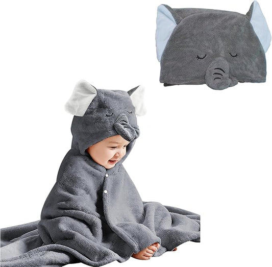 Toddler Bath Towel Baby Towels with Hood 27.5"X55" Ultra Absorbent Soft Bathrobe Blanket Kids Shower Towel for Girls and Boys(Gray Elephant)