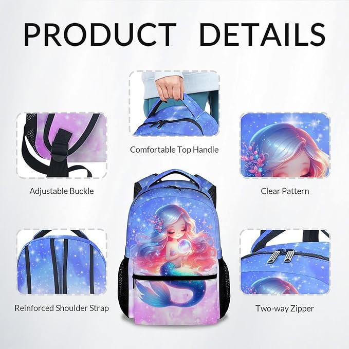 Girls Backpack - Mermaid Backpacks for Kids - Bookbag Gifts for Daughter - Toddler School Bag for Kindergarten/Preschool/Elementary(17 Inch)