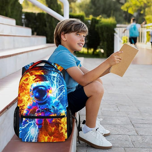 CustomWish Boys Backpack, Astronaut Backpacks for Kids Teens School, Cool Back to School Supplies, 17 Inch Lightweight Durable Bookbag for Travel Work