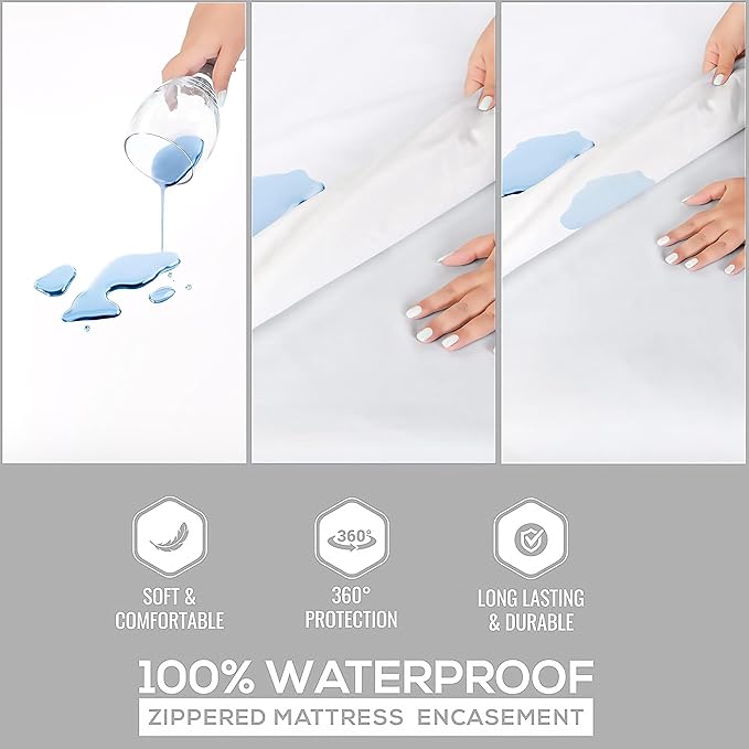 Zippered Mattress Encasement - Mattress Protector Zippered - 6-Sided Waterproof Mattress Cover with Zipper for Complete Protection - Soft, Noiseless, Machine Washable (White, King (Pack of 12))