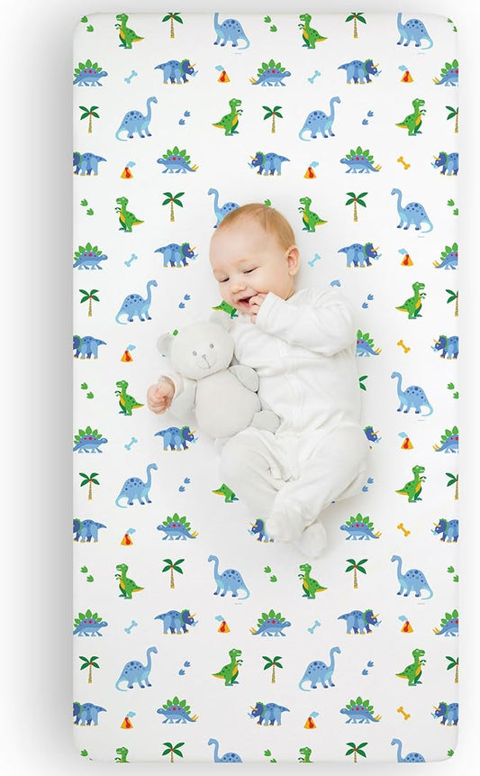 Wildkin Kids 100% Microfiber Crib Sheet – Soft, Breathable Fitted Sheet - Dinosaur Land