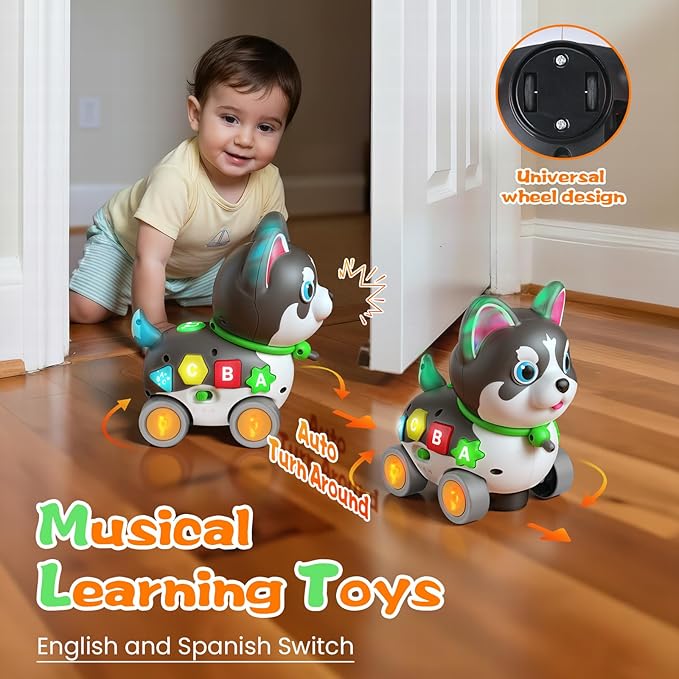 Musical Baby Toys 6-12 Month, Crawling Puppy for 1 Year Old Boy Girl Gift, Infant Educational Learning Toys for Toddlers 1-3, 1st Birthday (Black)