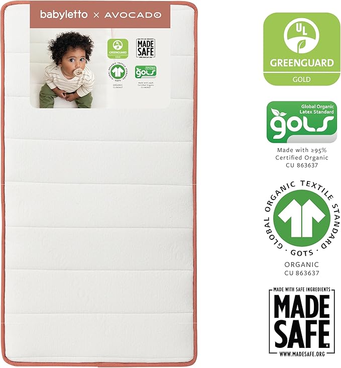 Babyletto Avocado Baby Crib Mattress - GOTS, Made Safe, GREENGUARD Gold Certified - Dual Sided Infant & Toddler Mattress - Flippable & Breathable - ‎52 x 28.25 x 5.5 Inches for Standard Size Crib
