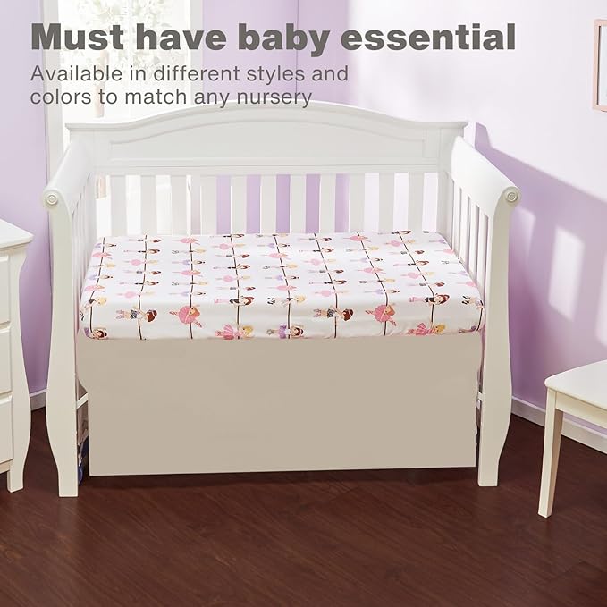 Baby Girl Fitted Crib Sheet Born to Dance Ballerina, 100% Soft Breathable Microfiber Baby Sheet, Fits Standard Size Crib Mattress 28in x 52in, Nursery Sheet