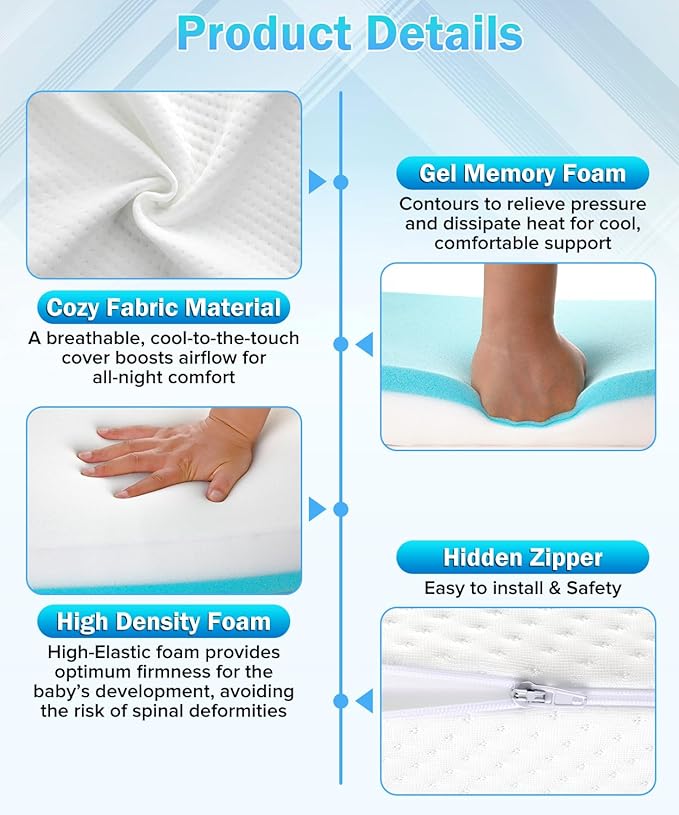 3'' Waterproof Crib Mattress,52x27.5 Inch Trifold Mattress for Toddler Bed,Portable Travel Memory Foam Nap Mat for Baby Infant Kids,Standard Full Size Sleep Mat with Removable Cover