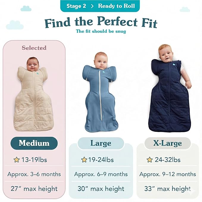 Love to Dream Swaddle Up Transition Bag Original, Arms Up Position, Light and Ultra Breathable Cotton - Sleep Bag - 1.0 TOG - (20-24°C) Ideal for Moderate Temps (Twinkle Powder Blue, Medium, 6–8.5kg)