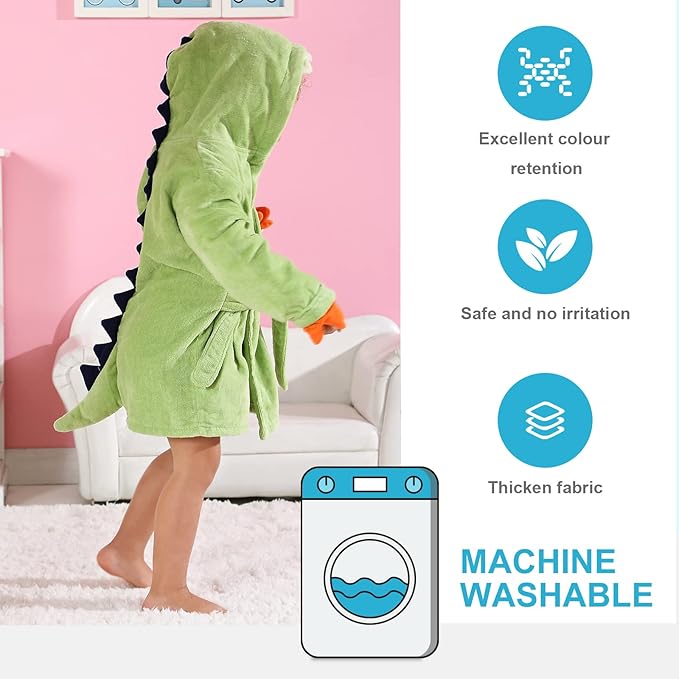 MICHLEY Girls Boys Robe Cotton Towel Baby Animal Dinosaur Style Hooded Bathrobe