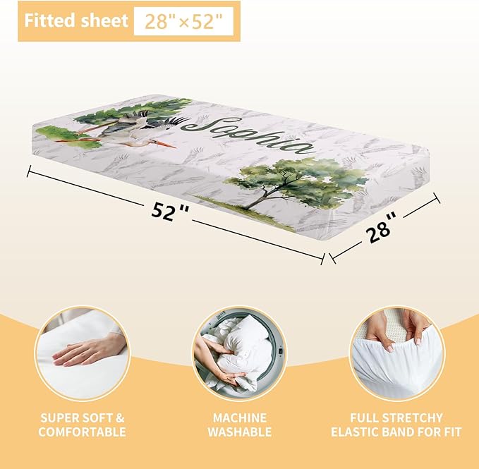 Custom Crib Bedding Set - 3 Pcs Personalized Name Baby Bedding Set for Nursery - Cute Double Layer Baby Crib Set for Boys Girls, Customized Gifts for Infant Toddler New Parents - Green Crane
