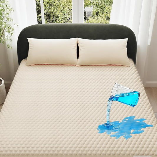OhGeni 100% Waterproof Mattress Protector, Queen-Beige Size Mattress Pad, Fits 6"-20" Mattresses with Deep Pocket, Cooling, Breathable Fitted Sheets, Soft Bed Cover, Noiseless, Machine Washable