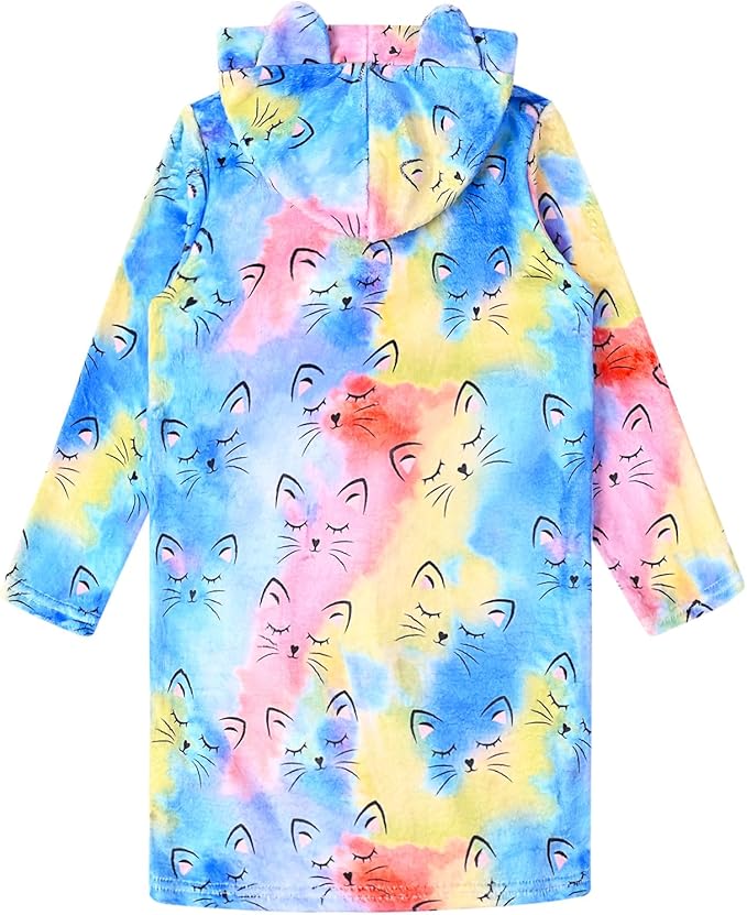 CHILDRENSTAR Girls Robe Kids Cat Bathrobes Plush Soft Fleece Pajamas Sleepwear