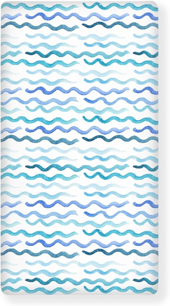 Blue Wave Fitted Crib Sheet for Boys Girls Nautical Pastel Colored Ocean Sea Waves Baby Sheet for Standard Crib and Toddler Cute Curve Nursery Bed Mattress Sheets 28"x52"