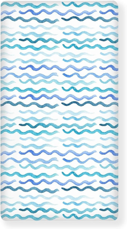 Blue Wave Fitted Crib Sheet for Boys Girls Nautical Pastel Colored Ocean Sea Waves Baby Sheet for Standard Crib and Toddler Cute Curve Nursery Bed Mattress Sheets 28"x52"