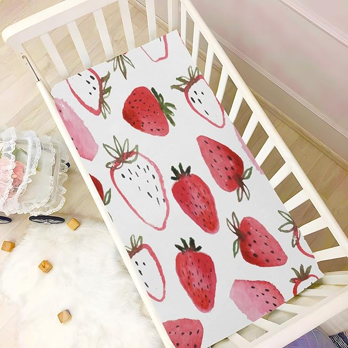 ATTX Fitted Crib Sheet Watercolor Strawberries Baby Sheets for Standard Crib Toddler Mattress Cover, Soft Microfiber Breathable Mattress Cover,27" x 39" x 5"