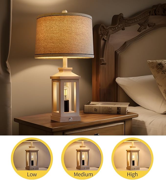 G-SAFAVA 23.75" Retro Farmhouse USB C+A Ports Table Lamp Set of 2 with 3 Way Dimmable Touch Control White Nightlight Vintage Modern Lamp for Living Room Bedroom with 2 Light Sources