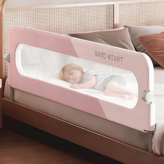U Type Toddler Bed Rail Guard, Foldable Bed Rails for Toddlers, Adjustable, Safety, Convenient, Guard Rail with Twin, Full, Queen& King Size (Pink Patchwork, 71inch)