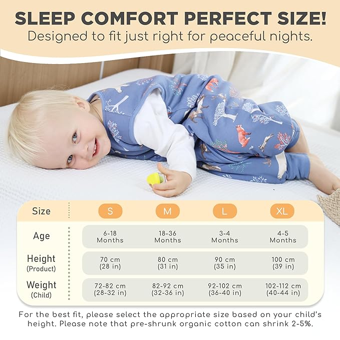 Mama Cheetah Toddler Sleep Sack with Feet 4T - 5T, 2.5 TOG Organic Cotton Baby Sleeping Bag with Legs, Baby Wearable Blankets for Walkers w/ 2-Way Zipper, Baby Sleep Sack for Girls & Boys, XL