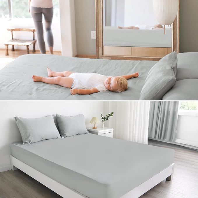 Magik & Kover Twin Mattress Protector Waterproof Cover 2 Pack, Waterproof Bed Twin Fitted Sheet Only, Machine Washable Deep Pocket Single Size Mattress Cover for Kids with Elastic Rubber Band, Grey