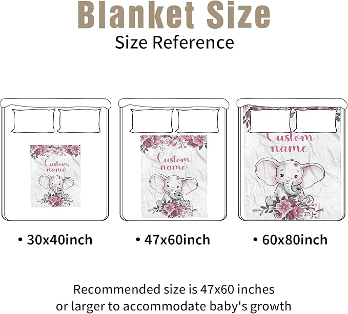 Personalized Baby Crib Bedding Set, Custom Name Floral Elephant Baby Bedding 2-Pcs Set - Soft Double Layer Dotted Blanket and Fitted Sheet, Nursery Bedding for Newborn Boys Girls, Perfect Shower Gift