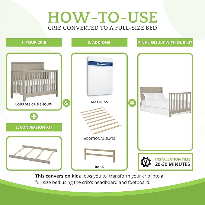 Full-Size Conversion Kit Bed Rails for Evolur Cribs - Solid Wood Crib Convertible Kit to Kids Bed - Transitional Style Rails & Easy-to-Install Child Essentials for Safety (Porcini)