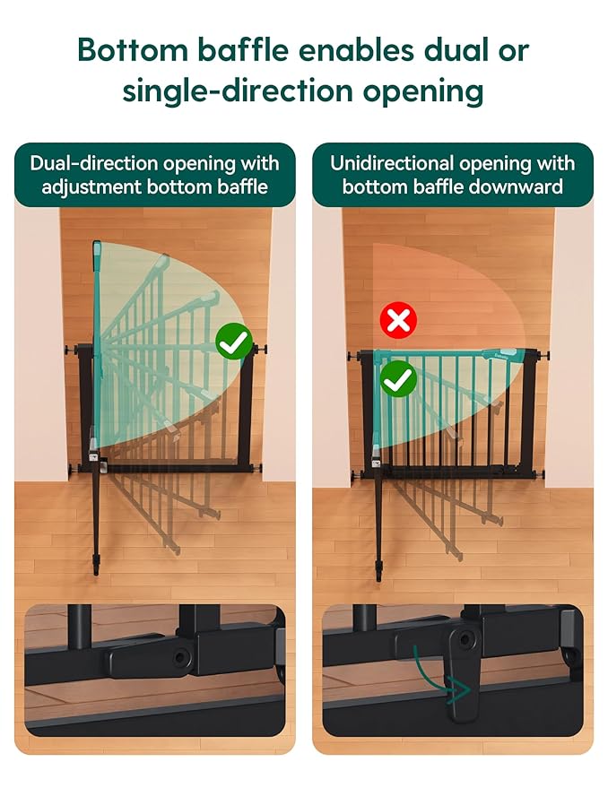 Babelio 29-43" Magnetic Baby Gate for Stairs,Doorways House,Kitchen,30" Tall Pet Door with Baffles,Pressure Mounted & Dual-Lock Design Safety for Kids Toddler,Auto-Close/Hold-Open,Black