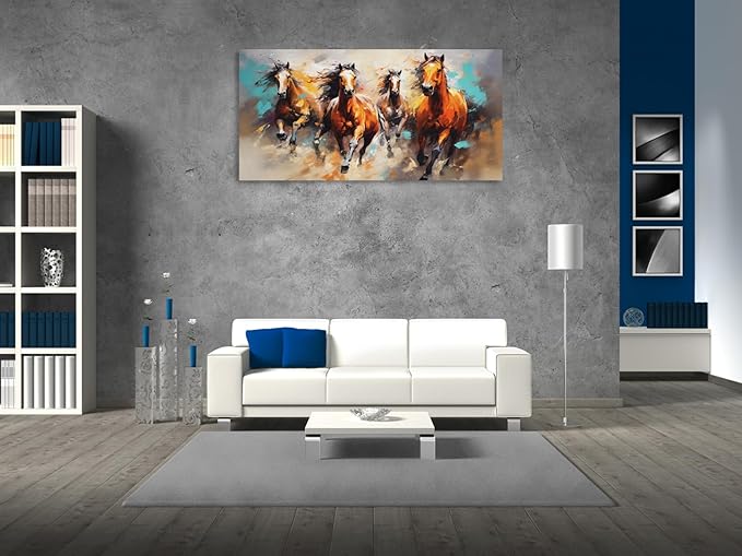 KUNHAAH Wall Art Canvas Painting Running Horse 1 Piece Symbolizes Success and Power Abstract Artistic Background Picture Poster Print Framed Ready to Hang for Living Room Bedroom 71x36inch
