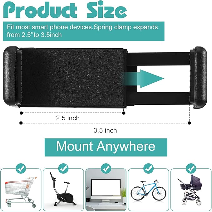 Amylove 2 Pcs Stroller Phone Holder Portable Cell Phone Holder Stand Universal Stroller Accessories for Parent Baby Toddler Cellphone Clamp with Non Slip Silicone Arm Grip(Black, White,Novel)