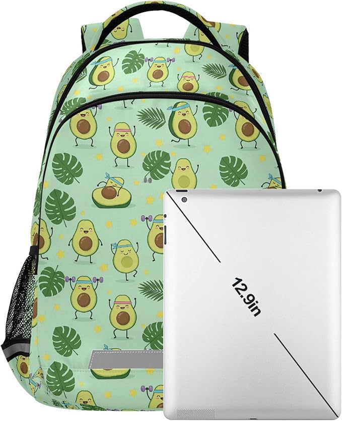 MNSRUU School Backpack with Chest Strap, Green Avocado Palm Leaf Star Laptop Backpack, Travel Hiking Backpack for Boys Girls, Rucksack, Knapsack